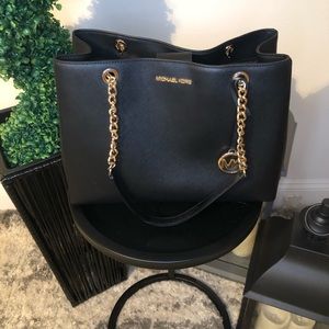Michael Kors Black Saffiano Leather Gold Chain Tote Bag